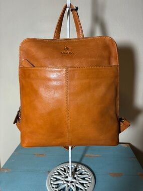 NWT Oak and Tan Natalia Leather Lightweight Backpack.